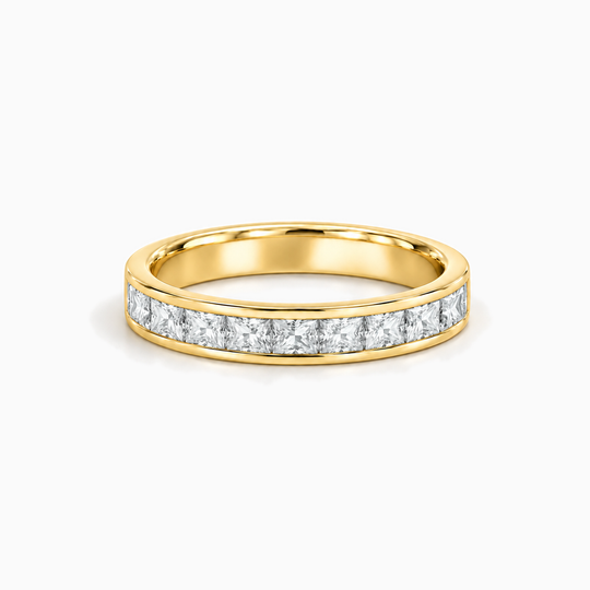 200Ct Half Channel Princess Cut Diamond Ring Yellow Gold Lying