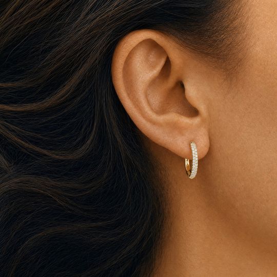 Huggy Hoop Diamond Earrings Yellow Gold Model 2