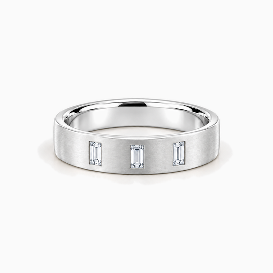 Baguette Three Diamond Ring 18K White Gold 01 Lying