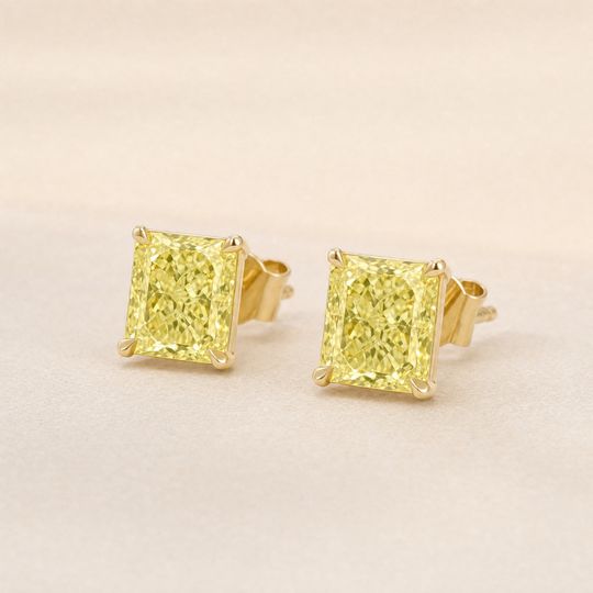 Yellow Radiant Diamond Studs Yellow Gold Lifestyle