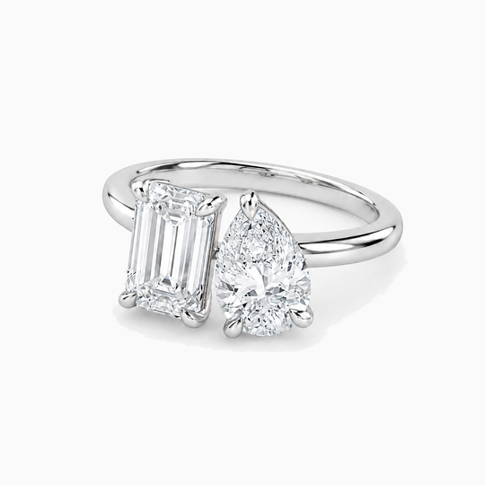 Toi Et Moi Emerald And Pear Cut Diamond Ring Platinum 03