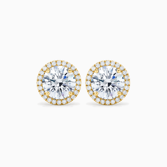 Round Diamond Halo Earrings Yellow Gold Front