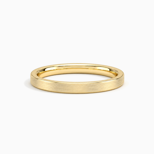 Womens 2.5Mm Flat Court Matt Finish Wedding Ring Yellow Gold Lying