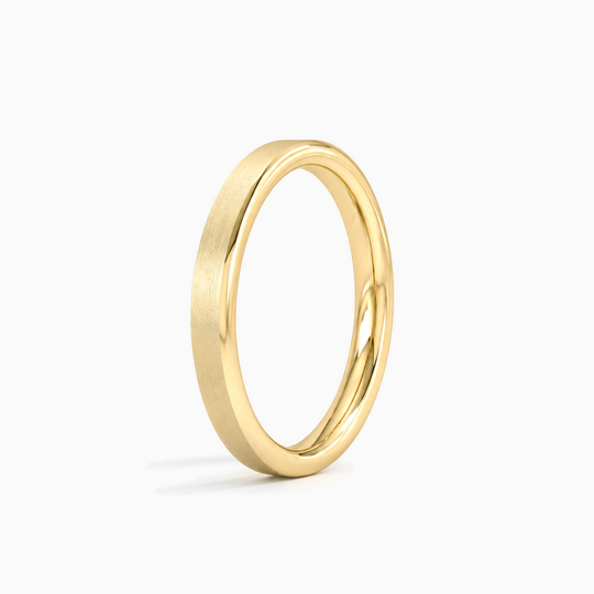 Womens 2Mm Heavy Weight Flat Court Matt Finish Wedding Ring Yellow Gold Standing