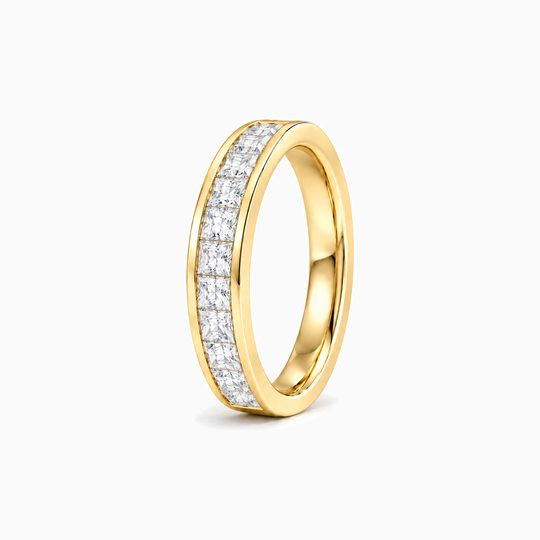200Ct Half Channel Princess Cut Diamond Ring Yellow Gold Standing