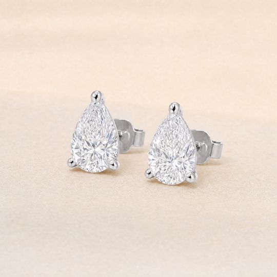 Pear Diamond Studs White Gold Lifestyle