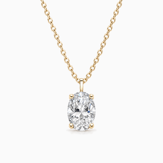 1Ct Oval Lab Grown Diamond Necklace Yellow Gold Front
