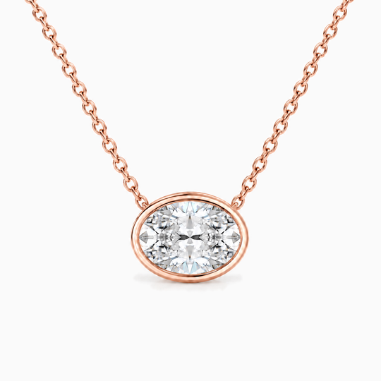Oval Diamond Bezel Necklace Rose Gold Front