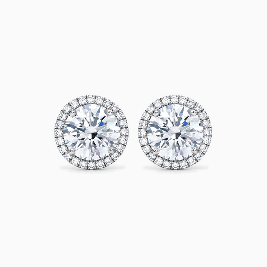 Round Diamond Halo Earrings White Gold Front