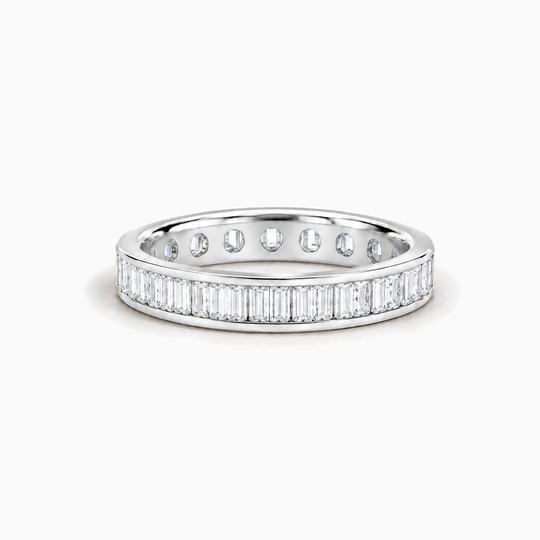 Baguette Diamond Full Channel Ring White Gold Lying