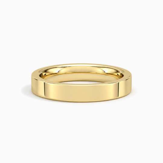 Womens 4Mm Heavy Weight Flat Court Wedding Ring Yellow Gold Lying