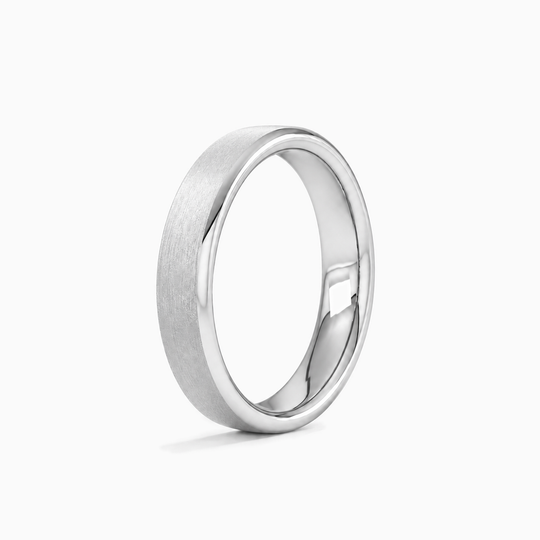 Womens 4Mm Flat Court Matt Finish Wedding Ring White Gold Standing