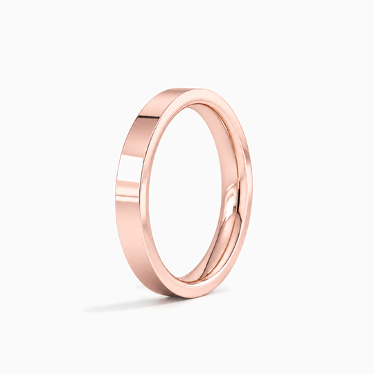 Womens 3Mm Heavy Weight Flat Court Wedding Ring Rose Gold Standing