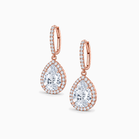 Pear Cut Diamond Drop Halo Earrings Rose Gold Angle