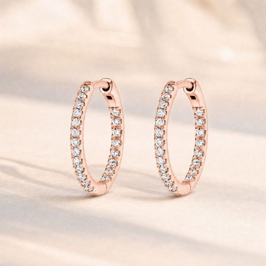 Thin Huggie Diamond Earrings Rose Gold Lifestyle