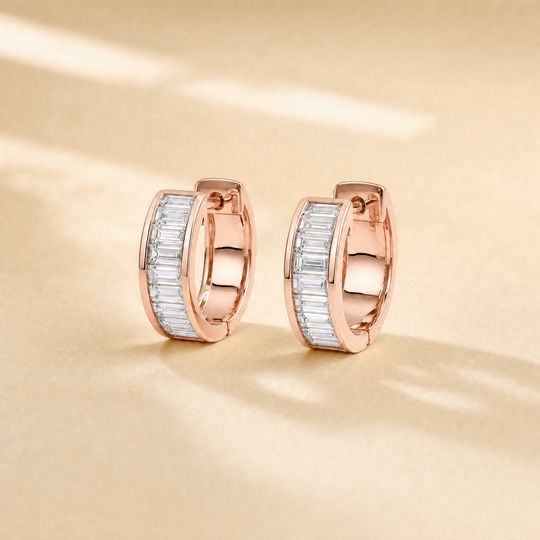 Cora Baguette Diamond Earrings Rose Gold Lifestyle