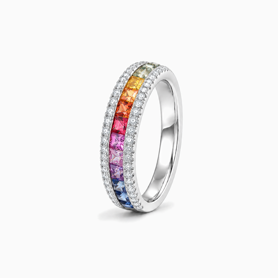 Sapphire Diamond Rainbow Eternity Ring White Gold Standing