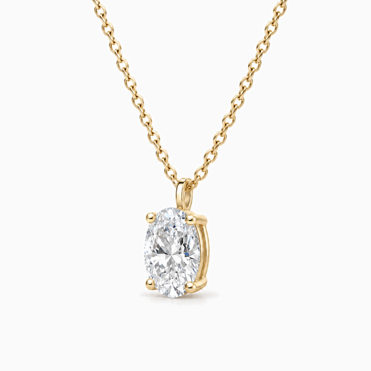 Oval Lab Grown Diamond Solitaire Necklace Yellow Gold Three Quarter