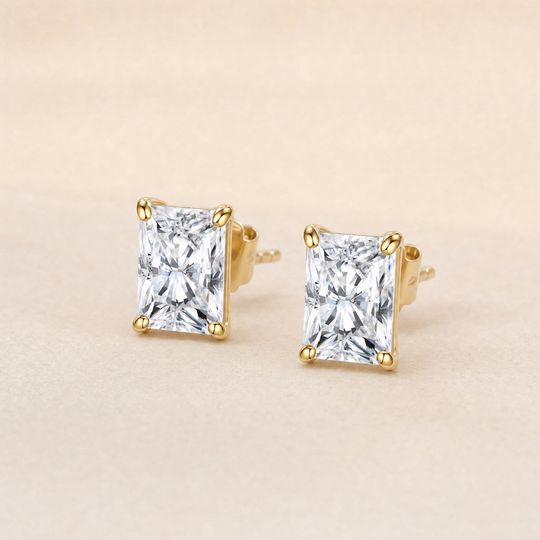 Radiant Diamond Studs Yellow Gold Lifestyle