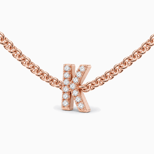 Initial Diamond Necklace K Rose Gold Three Quarter