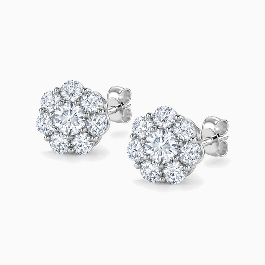 Round Diamond Illusion Cluster Earrings White Gold Angle