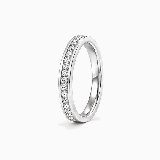 025Ct Half Channel Round Diamond Ring White Gold Standing