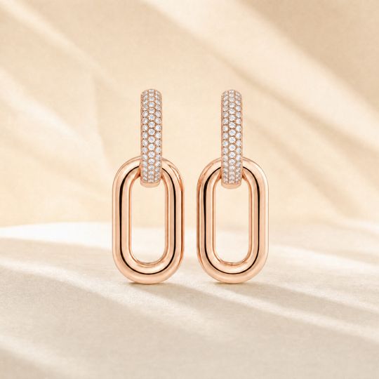 Geneva Link Diamond Earrings Rose Gold Lifestyle