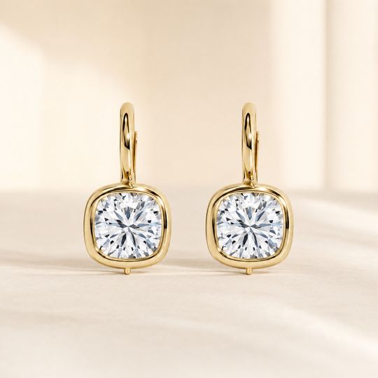Droplet Cushion Diamond Earrings Yellow Gold Lifestyle