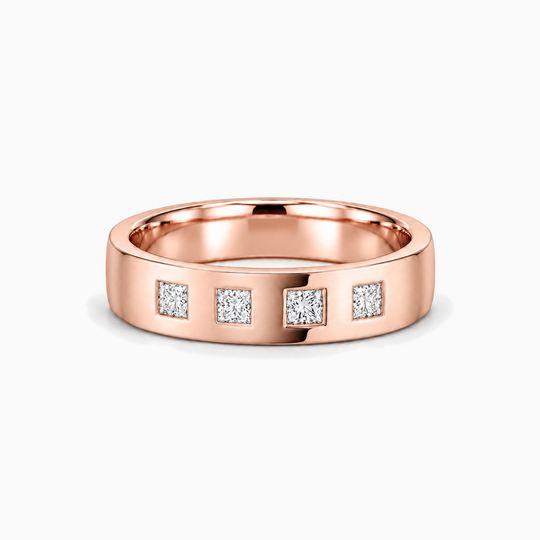 Mens Four Princess Cut Diamond Ring 18K Rose Gold 01 Lying