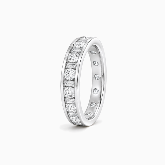 150Ct Full Channel Dot Dash Diamond Ring White Gold Standing