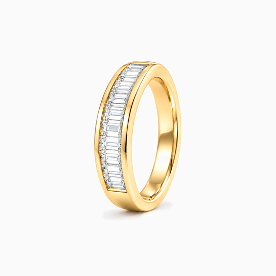 075Ct Half Channel Baguette Diamond Ring Yellow Gold Standing