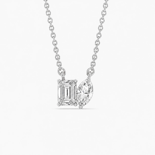 Toi Et Moi Emerald And Marquise Diamond Necklace White 01