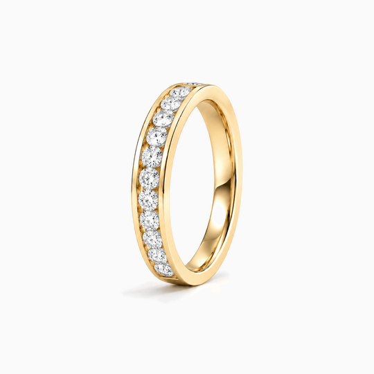 075Ct Half Channel Round Diamond Ring Yellow Gold Standing