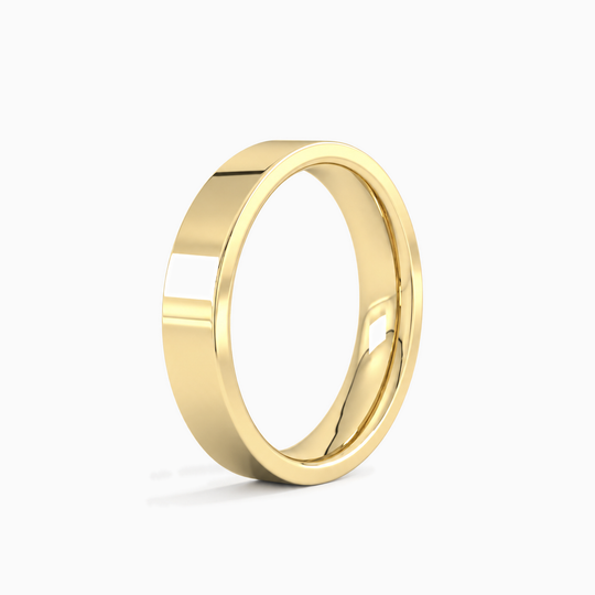 Womens 4Mm Heavy Weight Flat Court Wedding Ring Yellow Gold Standing