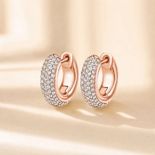 Curved Huggie Diamond Earrings Rose Gold Lifestyle