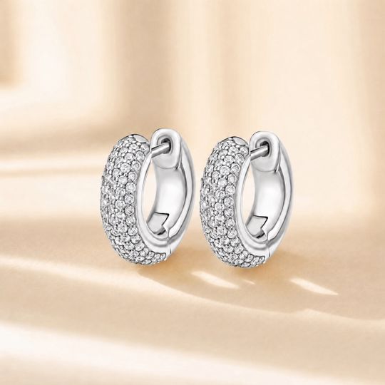Curved Huggie Diamond Earrings White Gold Lifestyle