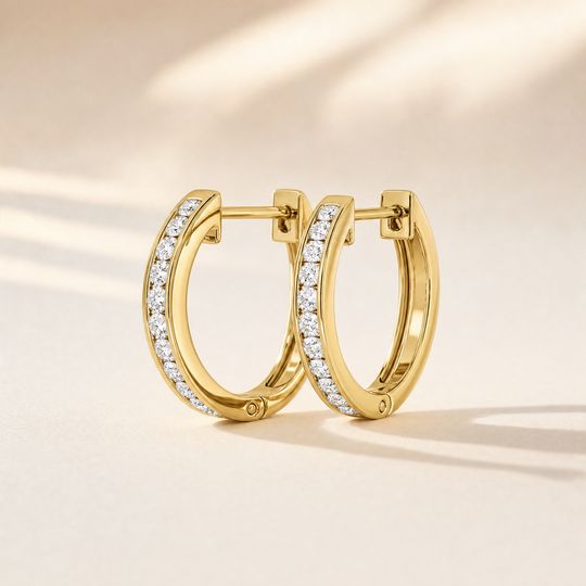 Classic Channel Diamond Earrings Yellow Gold Lifestyle