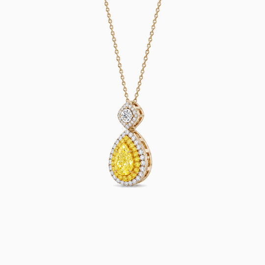 Excelsior Yellow Diamond Halo Necklace Yellow Gold Three Quarter
