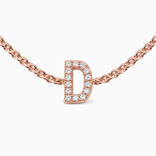 Initial Diamond Necklace D Rose Gold Front