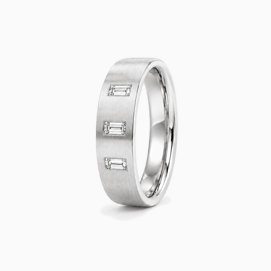 Baguette Three Diamond Ring 18K White Gold 02 Standing