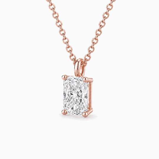 Radiant Lab Grown Diamond Solitaire Necklace Rose Gold Three Quarter