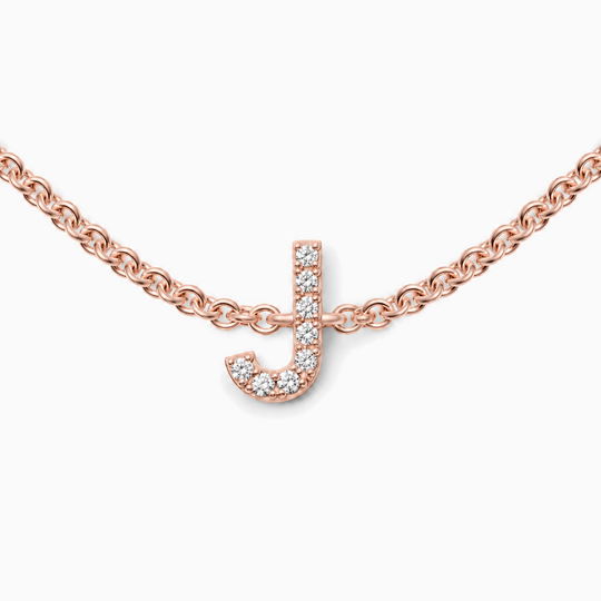 Initial Diamond Necklace J Rose Gold Front
