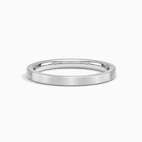 Womens 2Mm Heavy Weight Flat Court Matt Finish Wedding Ring White Gold Lying