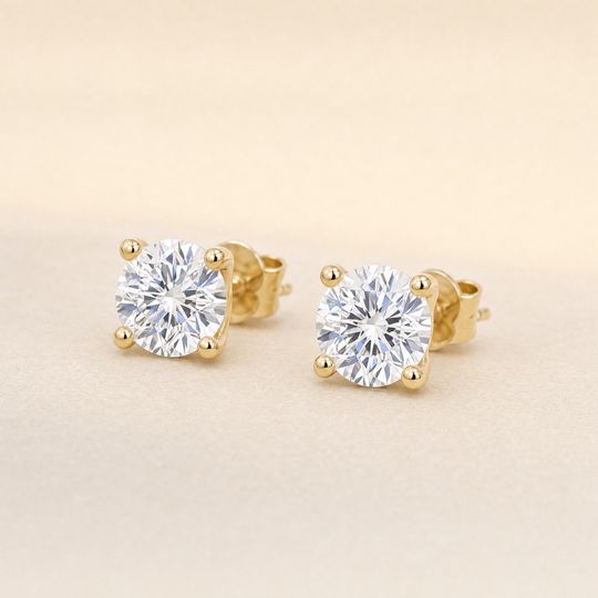 Round Diamond Studs Yellow Gold Lifestyle