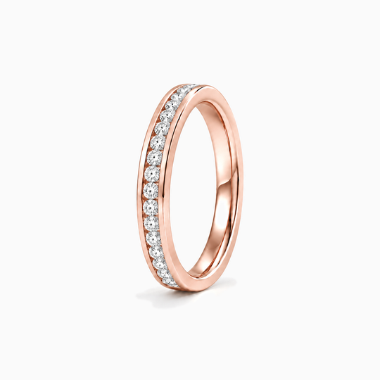 025Ct Half Channel Round Diamond Ring Rose Gold Standing