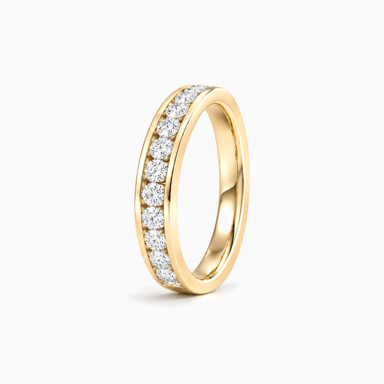 100Ct Half Channel Round Diamond Ring Yellow Gold Standing