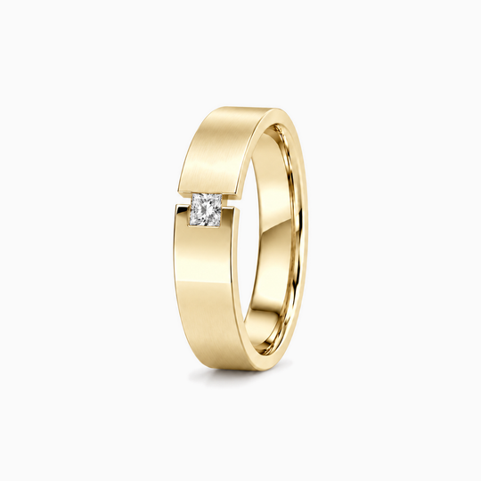 Princess Cut Half Tension Ring 18K Yellow Gold 02 Standing
