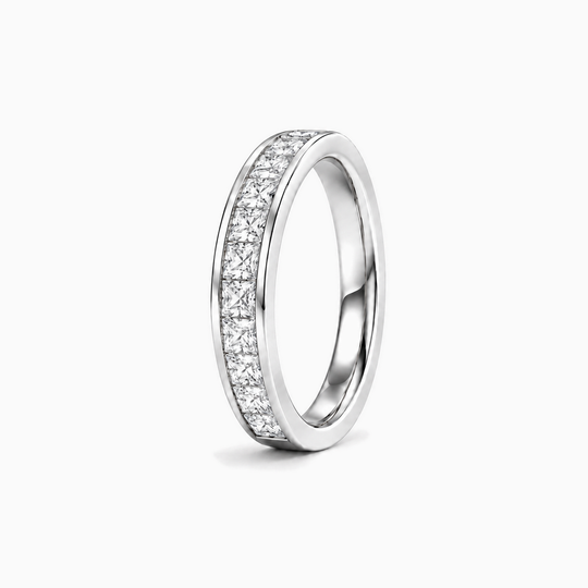 100Ct Half Channel Princess Cut Diamond Ring White Gold Standing