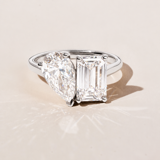 Toi Et Moi Emerald And Pear Cut Diamond Ring Platinum 05
