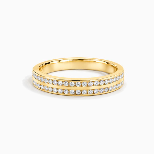 030Ct Half Channel Two Row Round Diamond Ring Yellow Gold Lying